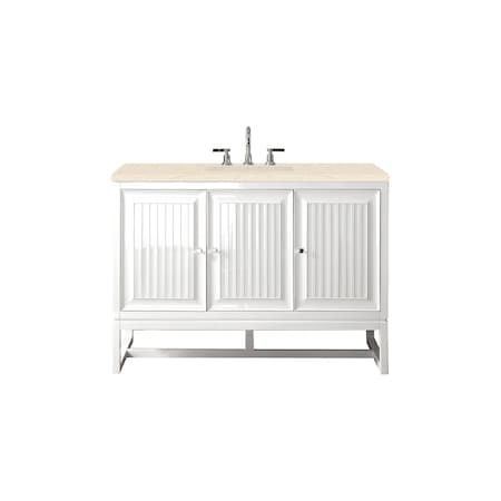 James Martin Vanities Athens 48in Single Vanity, Glossy White w/ 3 CM Eternal Marfil Top E645-V48-GW-3EMR